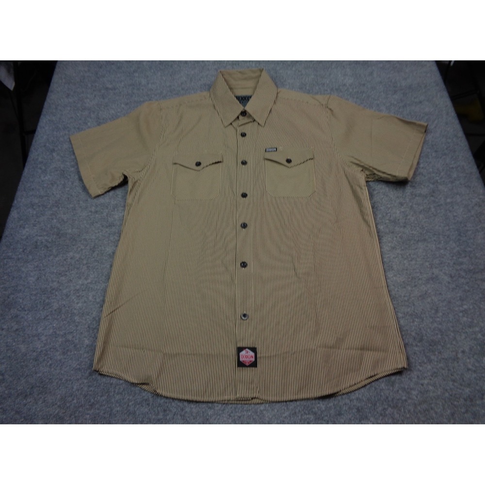 Dixxon Workforce Mechanic Mens L Button Up Tan Striped Short Sleeve Shirt - Picture 2 of 11